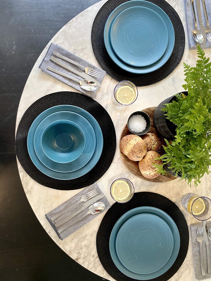 Bzyoo 12 Piece Melamine Dinnerware Set - Durable, Dishwasher Safe Plates and Bowls - Casual Dining, Parties, Blue Dish Set Organica Blue Collection - Image 2